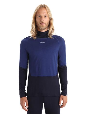 Midnight Navy / Royal Navy Icebreaker Merino 200 Sonebula Long Sleeve High Neck Thermal Top Men's Base Layers | AU 1346CTVE